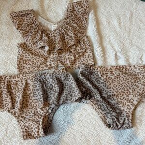 Kate Quinn Girls Tam Leopard Print Bikini Swim Three Piece Set Size 6y